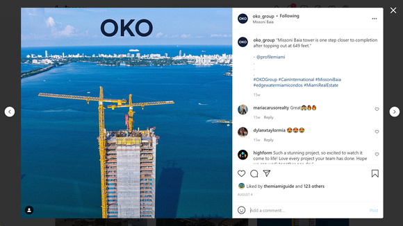 Missoni Baia - OKO IG 210804 Missoni Baia tower is one step closer to completion after topping out at 649 feet